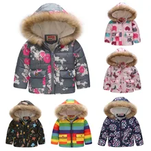 

1-6Y Winter Warm Jacket For Girls Fashion Kids Coat Boys Padded Coats Big Fur Hooded Outerwear Down Jacket куртка для девочки #4