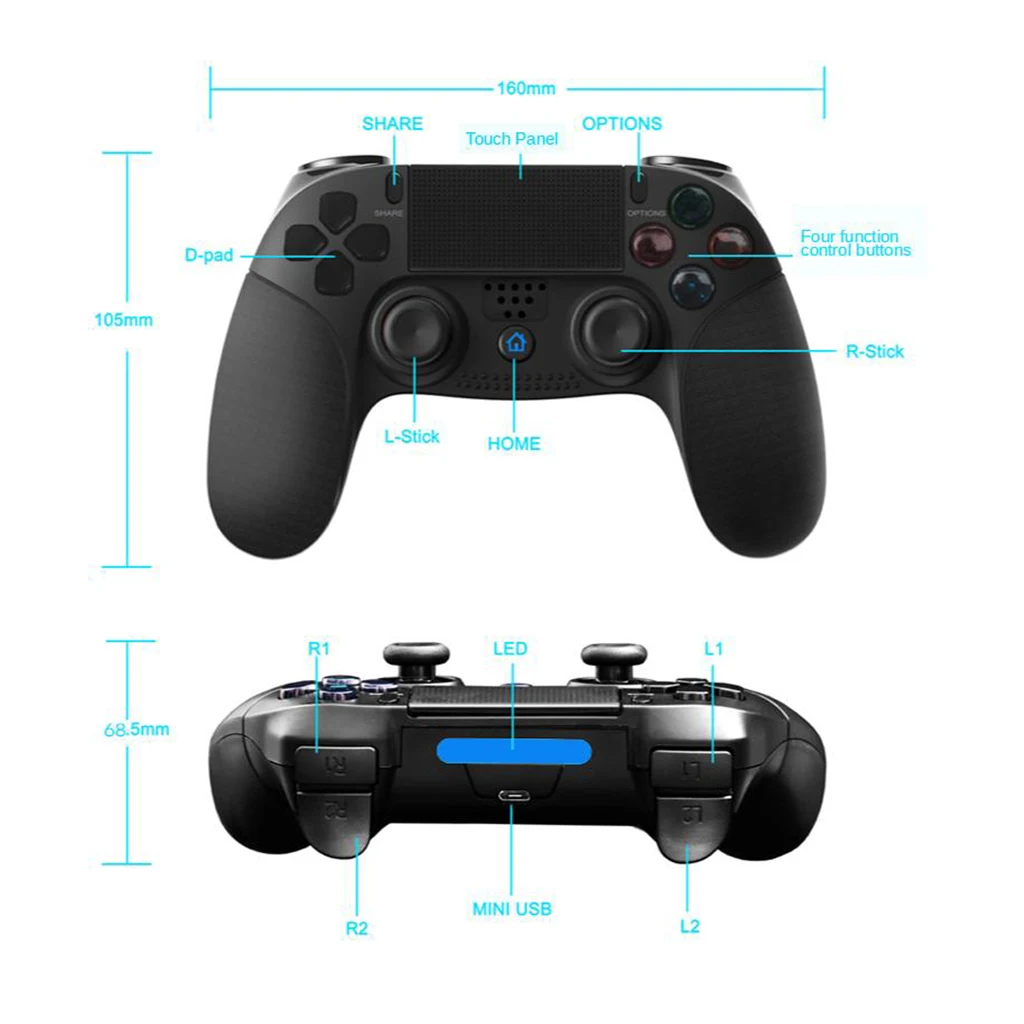 LED Wireless Bluetooth Game Controller Double Shock Console Gamepad Joypad for PS3 PS4 Instant Sharing 600mAh
