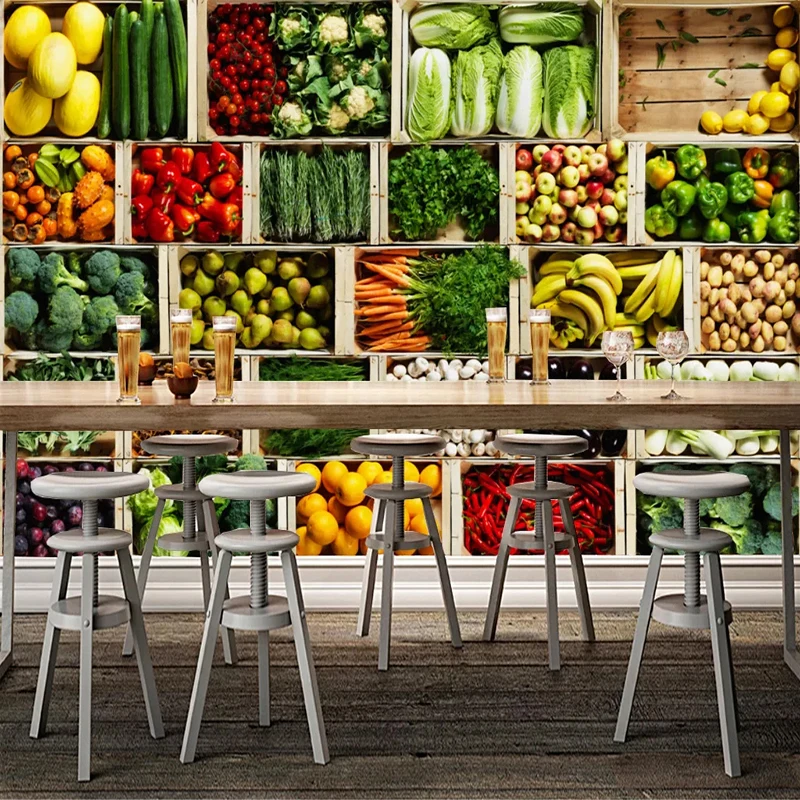 Custom Size 3D Mural Wall Paper Vegetable Market Fruit Shop Poster Wall Painting Restaurant Kitchen Photo Background Wallpaper