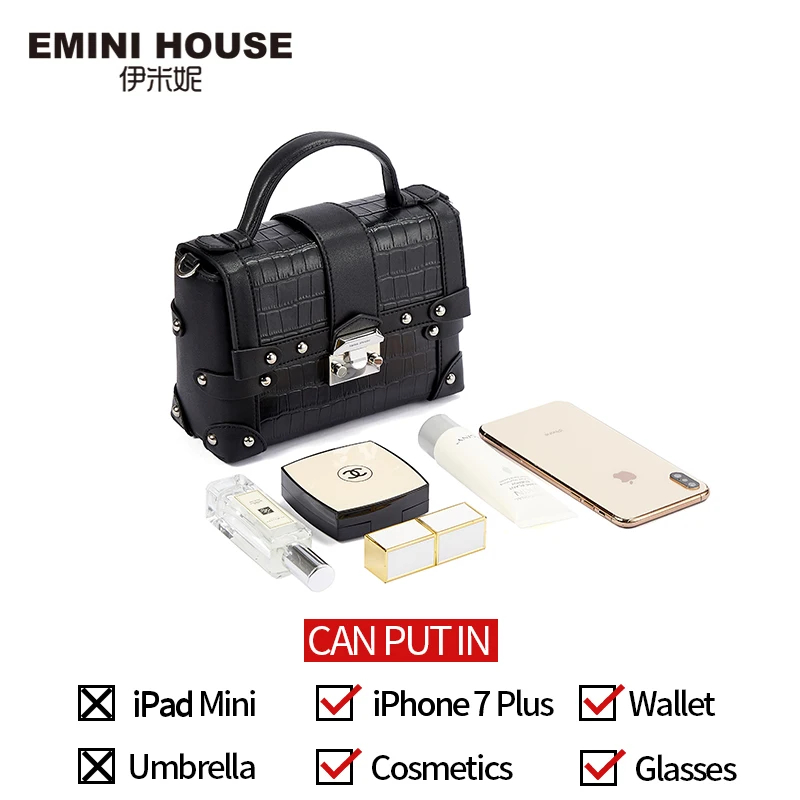 EMINI HOUSE сумка из натуральной кожи с узором «крокодиловая кожа», роскошные сумки, женские сумки, дизайнерская женская сумка на плечо с заклепками