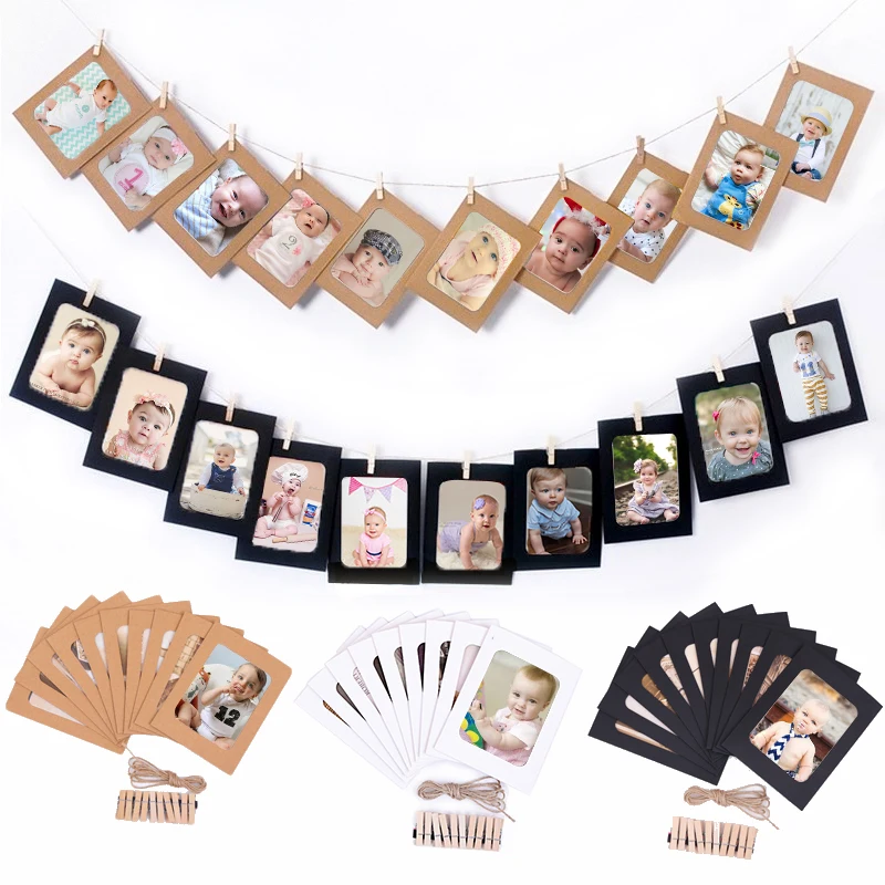 10pcs/set Happy Birthday Paper Photo Frame Banner Party Decoration First Garland Deco Baby Boy Girl My 1st One 1 Year Supplies