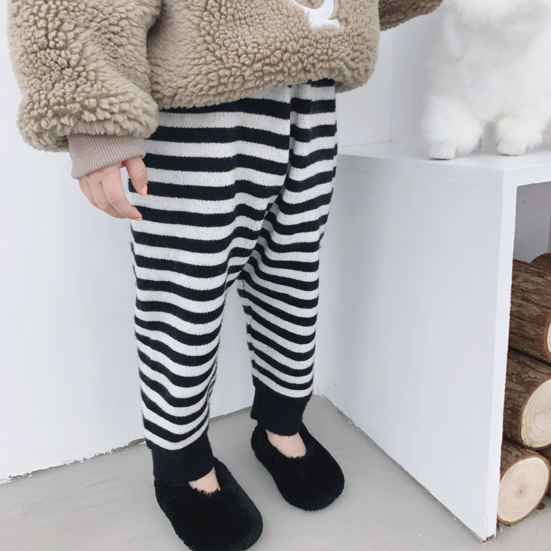 Ukeybaby2019 осенние и зимние Новые товары, полосатые трикотажные шаровары, мужские и женские детские штаны, корейский стиль, повседневные штаны