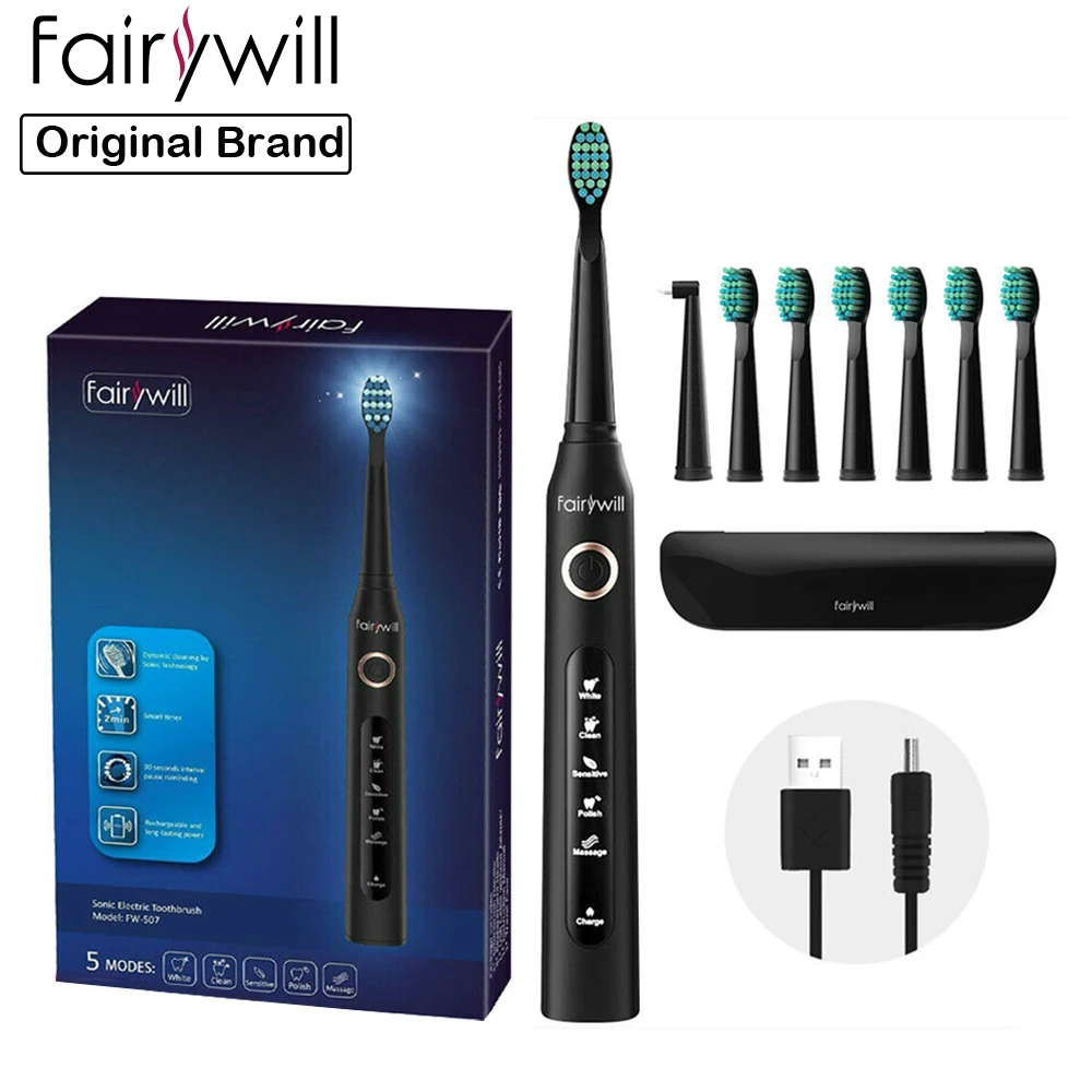 Fairywill FW507 Электрический Зубная щётка 5 Режим USB зарядка для чистки Sonic зубная