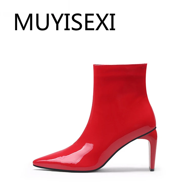

Superstar pointed toe elegant style side zipper nightclub brand 7.5cm super high heel runway wedding women boots HL294 MUYISEXI