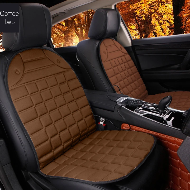 2 шт. в 1 быстро нагревающееся и регулируемое черное/серое/кофейное автомобильное электрическое сиденье с подогревом, Автомобильная Стайлинг, зимняя подушка для сиденья, подушки, авто чехлы - Название цвета: Coffee 2