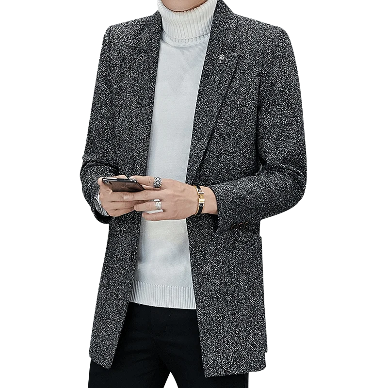 

Snowflake woolen men's winter thick lapels wool coat fashion slim fine woolen warm design blended coat men's urban wool coat