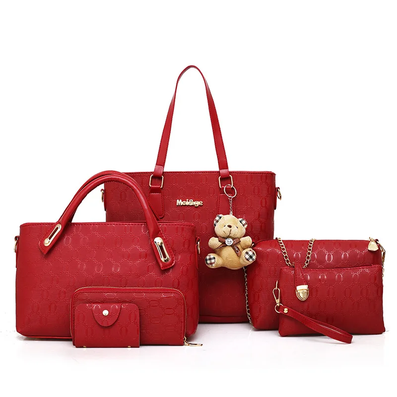 

2018 New Style Europe And America WOMEN'S Fashion Handbag Different Size Bags Six Pieces Set-Style Embossed Shoulder Large Bag H