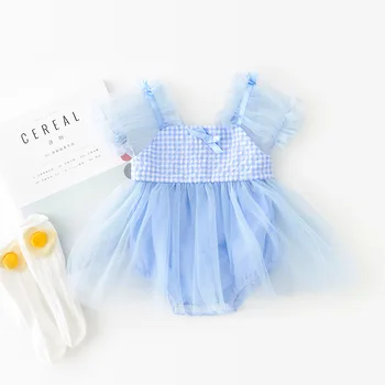 

2020 Summer Korean Style Toddler Kids Clothes Newborn Baby Girls Plaid Rompers Voile Princess Dress Infants Jumpsuits