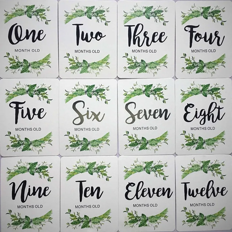 12 pcs card 12 шт./компл. месяц карты для малышей на фотографии новорожденных футболка с забавным мультипликационным принтом «фотография карты наклейки - Цвет: 12 pcs card