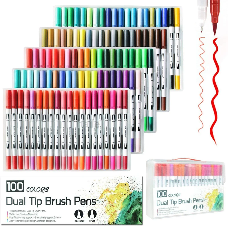 Shuttle Art Dual Tip Brush Pens Art Markers, 96 Colors Fine and Brush Dual Tip  Markers