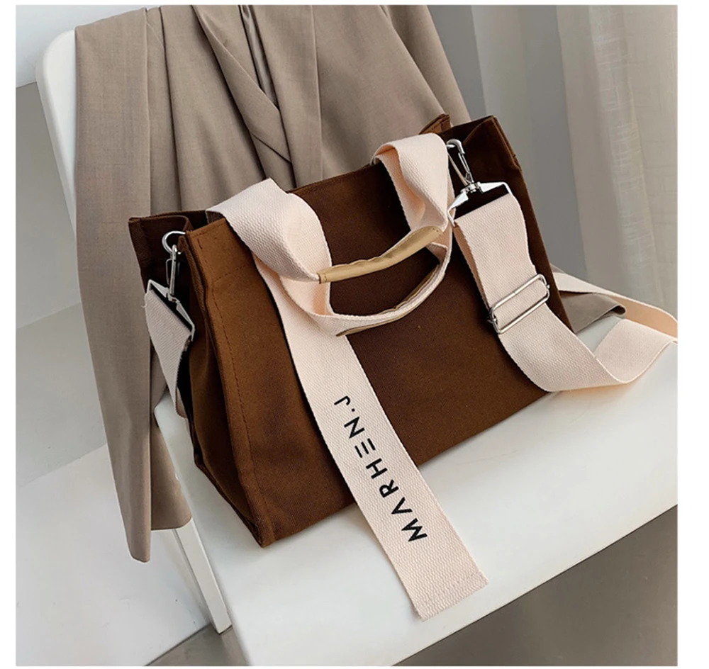 Women Fashion Canvas Shoulder Bag Large Capacity Female Big Tote Handbag Folding Reusable Shopping Bags Thin Strap Cloth Bags