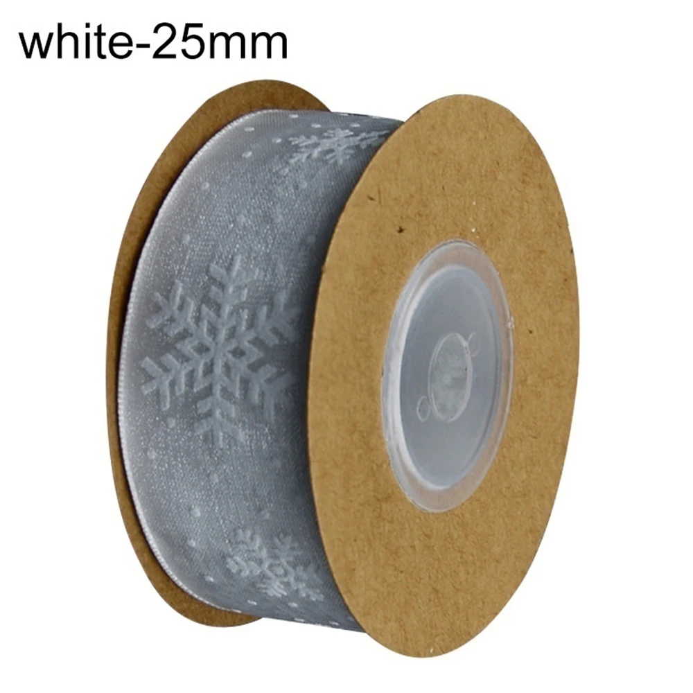 white 25mm 11Yards 10mm/25mm White Red Snowflake Organza Ribbon DIY Bownot Gift Wrapping Party Christma Ribbons Decoration For Wedding - Цвет: white 25mm