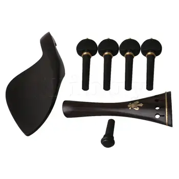 

Yibuy Wood Color Ebony Violin Tailpiece Set With Tail posts Musical Parts Carved