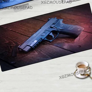 

XGZ Customized Large Mouse Pad Black Lock Edge Wood Floor Pistol Printed Laptop Desk Mat Fabric Rubber Bottom Non-slip 900x400mm
