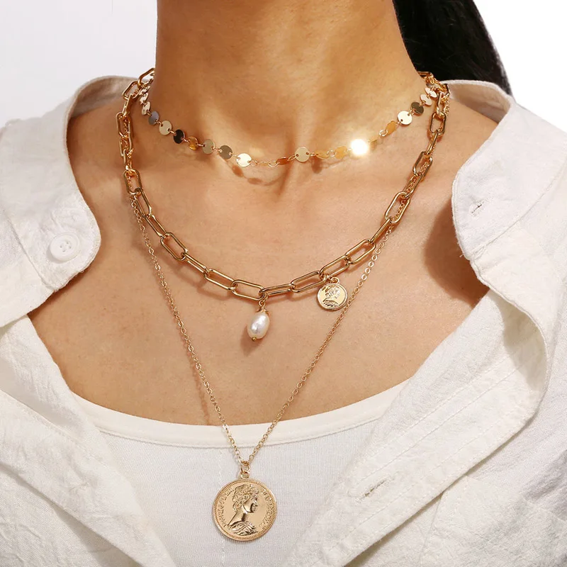 Винтажное многослойное Кристальное ожерелье с подвеской s для женщин, золотые бусы, жемчуг, луна, звезда, рог, крест, модное ожерелье-чокер, ювелирное изделие - Окраска металла: Type 17