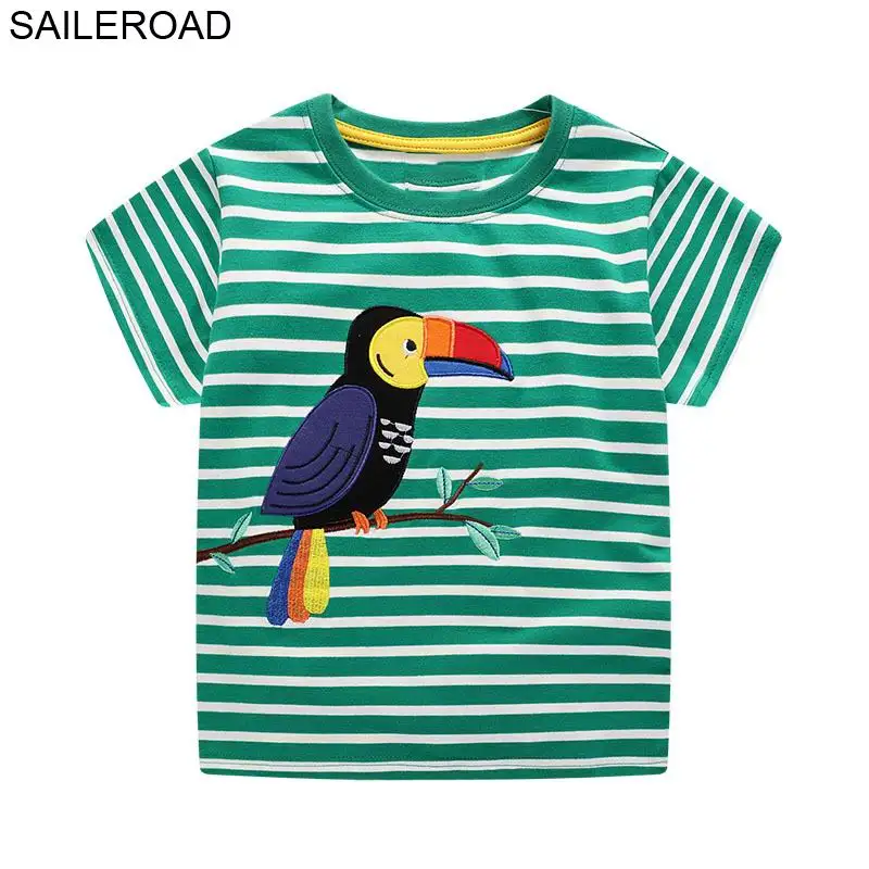 SAILEROAD/Хлопковые футболки для малышей топы для девочек с вышитыми птицами, лето г. Детские футболки с коротким рукавом, одежда для маленьких девочек - Цвет: 6334 same picture