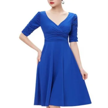 

Madam clothing OWLPRINCESS OWLPRINCES 2020 New Women's V-neck Sexy Pleated Plain Half-Sleeve Shirt A- line Midi-Skirt Dress