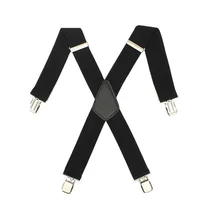 Mens Women Black Elastic Suspenders Leather Braces X-Back Adjustable Clip-on New