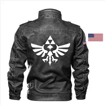 

Goatskin game Zelda legend Leather jacket Slim leather motorcycle men's jacket brand clothing + embroidery badge