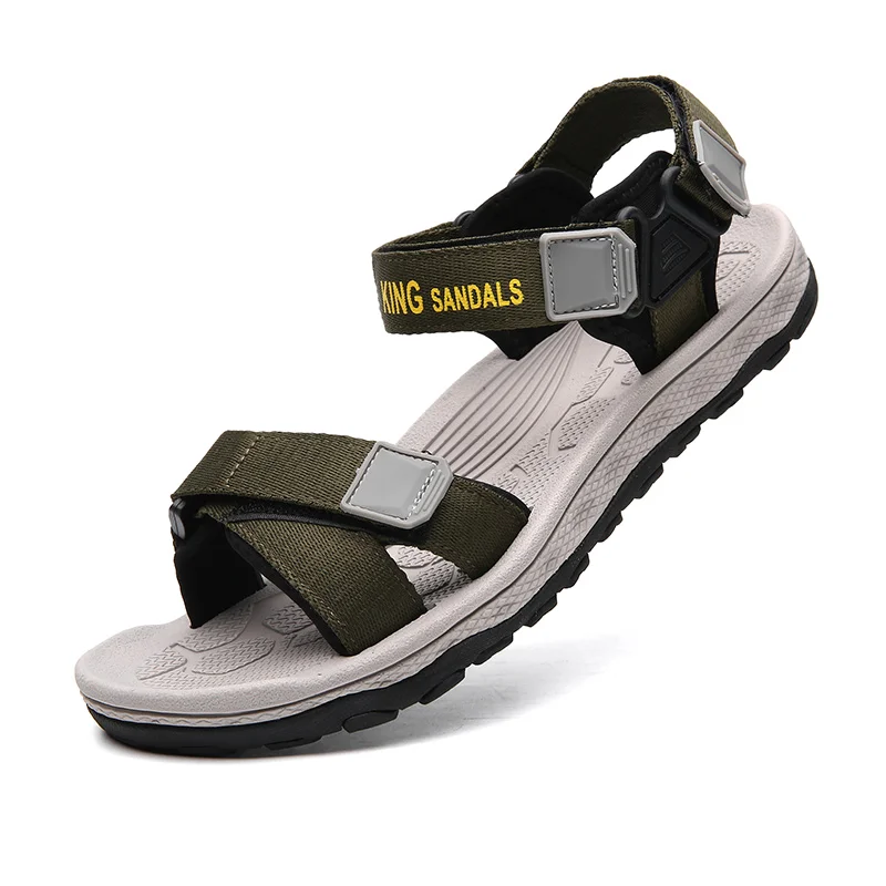Men's Summer Sandals High Quality Casual Style Beach Shoes Male Outdoor Holiday Travel Footwear Teenager Youth Velcro Sandals - Цвет: Зеленый