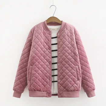 

2019 Autumn Winter Warm Casual Parkas Women Plus Size Solid Color O Neck Single Breasted Loose Clothes Female VELOUR Padded Coat