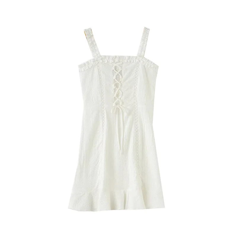 

Very Fairy of France Non-mainstream Dress Women's Summer Bandage Cloth Sense of Design Hong Kong Flavor Retro White Strapped Dre