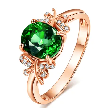 

Rose gold emerald gemstones green crystal Rings for women femme bijoux diamonds jade anillos mujer fashion luxury jewelry gift