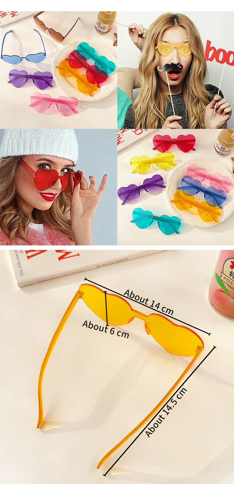 2022 Women Fashion Colors Polarized Heart Shape Tinted Party Sungl Girls Vintage UV400 Colors Rimless Female Sun_voghion.com