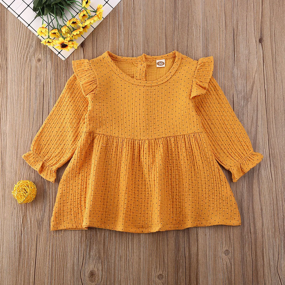 Yellow Dress Комбинезон/платье для новорожденных девочек от 0 до 24 месяцев платье в горошек с длинными рукавами комбинезон с оборками, комбинезон, одежда - Цвет: Yellow Dress