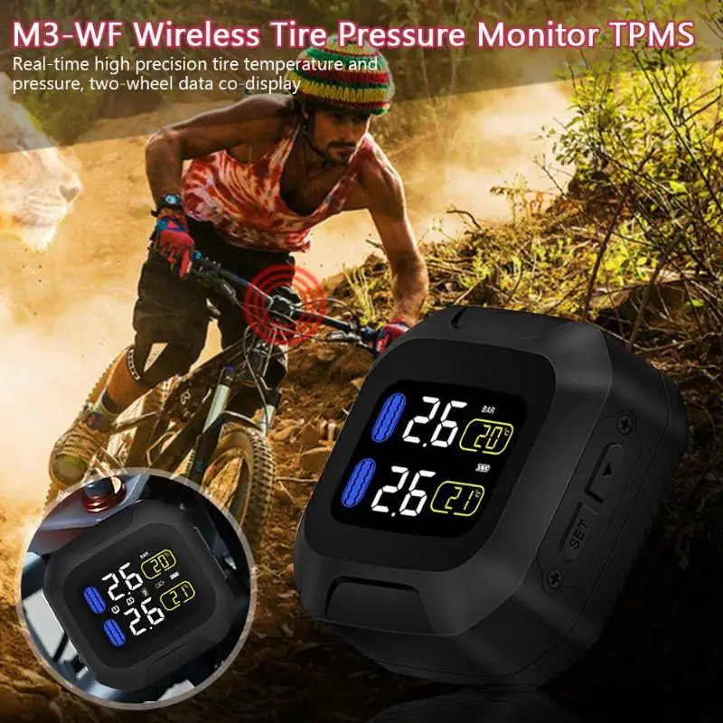 CAREUD M3-WF usb зарядка мотоцикла TPMS шины для мотоцикла контроль давления в шинах сигнализация с 2 беспроводными внешними датчиками