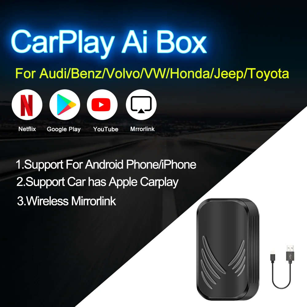 2.0 Carplay Ai Box New Upgrade 4+32G Wireless Mirror Link Carplay TV Box  For Audi Benz VW Volvo Kia Jeep Honda Toyota Hyundai