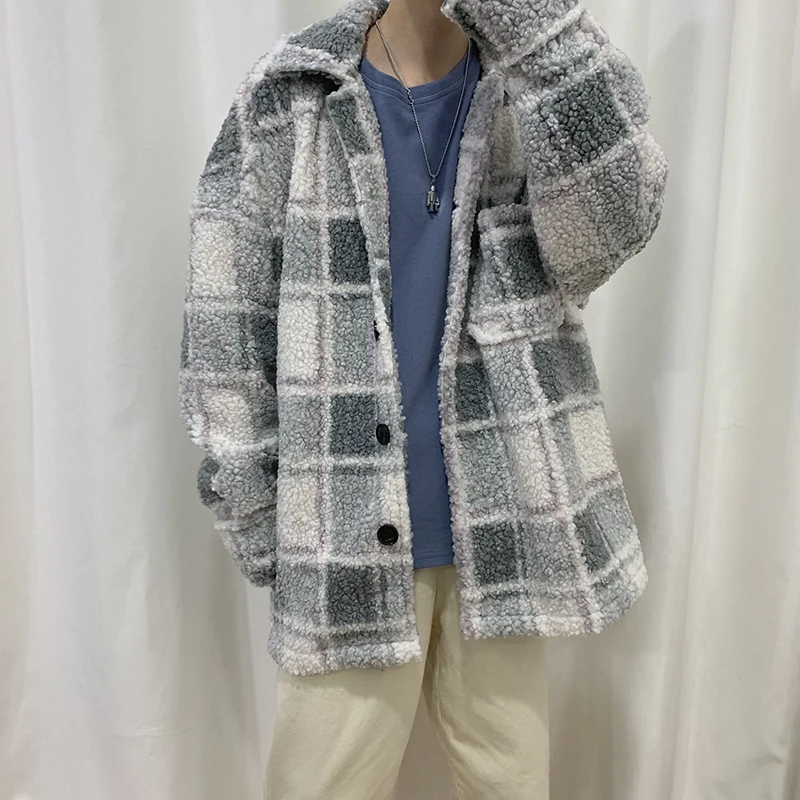 Зимнее шерстяное пальто для мужчин теплая Модная клетчатая куртка контрастного