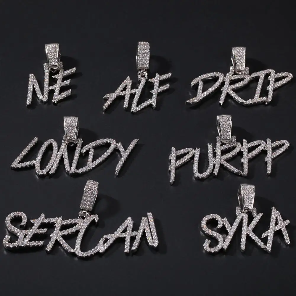 Кулон с надписью THE BLING KING Hiphop Name Cursive ожерелье полное имя кубический цирконий