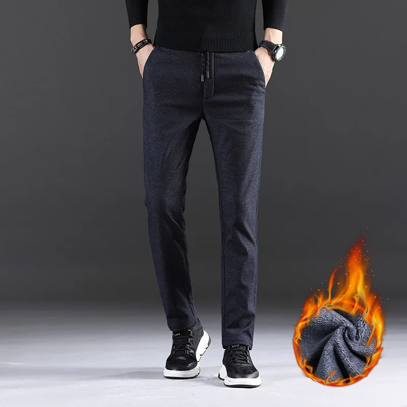 Бизнес Pantalon Homme Лидер продаж Длинные мужские брюки зимние толстые мужские брюки плюс бархат Азиатский размер 40