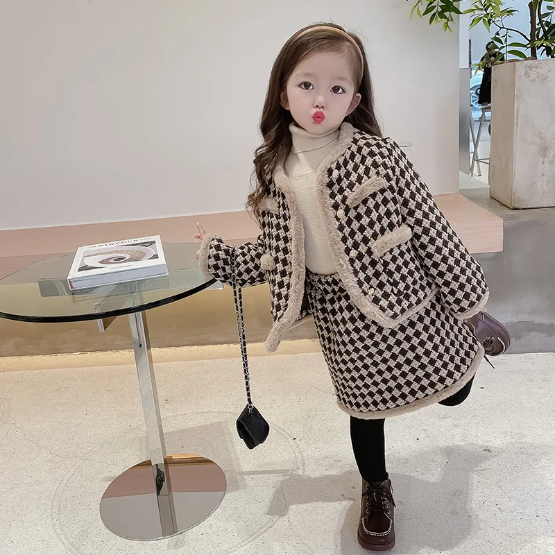 

Teens Girls Fashion Suit For Baby Clothing Set Plaid vest shorts two-piece Jacket Outfit Children Autumn Clothes Kid pretty suit
