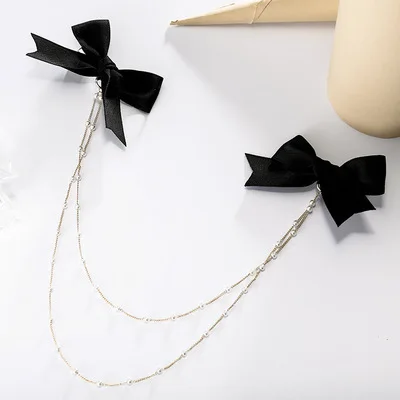 New Bowknot Pearl Chain Barrettes Women Rhinestone Spring Hairclips Ribbon Side Clip Ponytail Hairpin for Girl Hair Accessories butterfly hair clips Hair Accessories