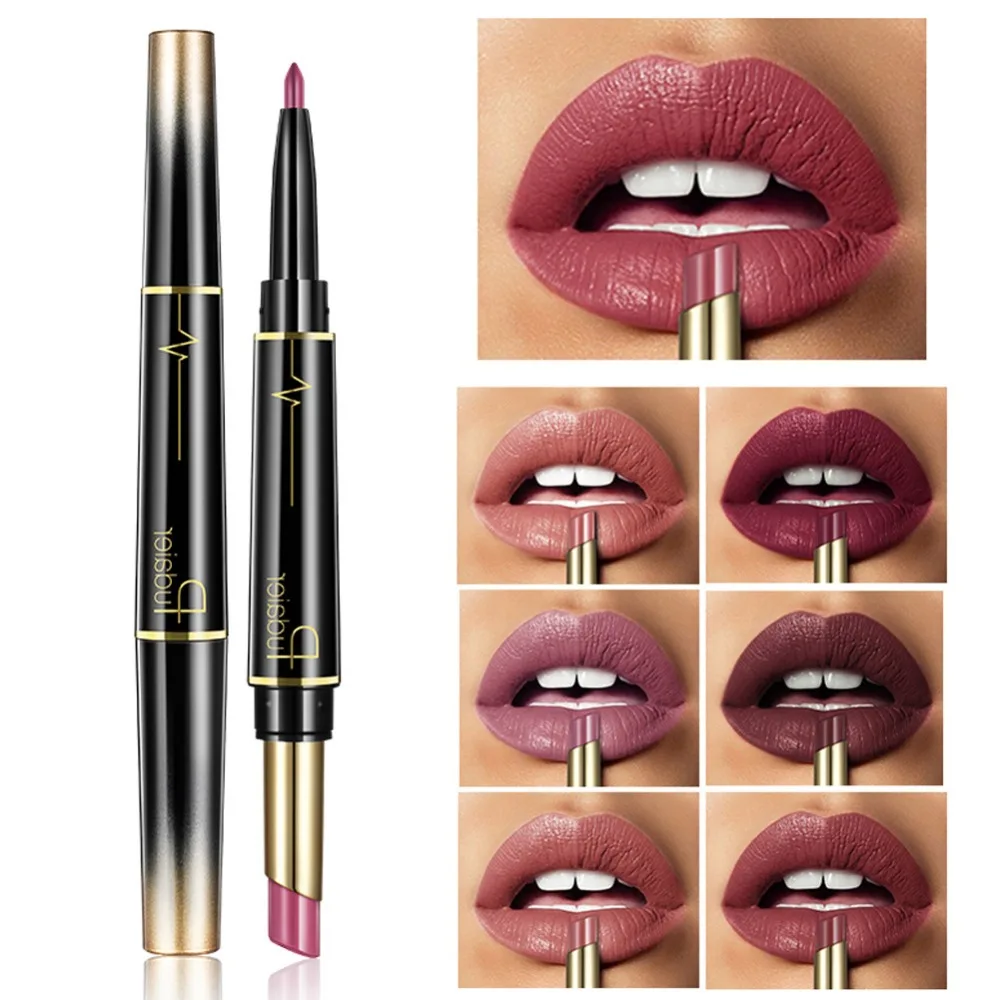 

Pudaier Brand Matte Lipstick Cosmetics Waterproof Double Ended Long Lasting Nude Red Matte Lips liner Pencil Lipstick +eub