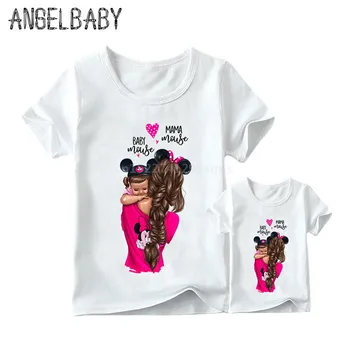 

Super Mom and Daughter Print Matching Kids T-shirts Korean Fashion Harajuku Kawaii White Daughter Tops Clothes Girls Shirts C006