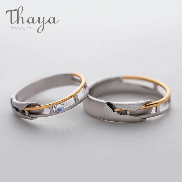 Thaya Train Rail Design Moonstone Lover Rings Gold and Hollow 925 Silver Eleglant Jewelry for Women Gemstone Sweet Gift 1