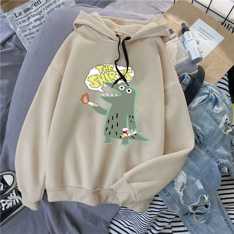 Dinosaur beige thick Зимний пуловер, женский свитер, Kawaii Poleron Mujer,, с карманами, с капюшоном, корейский уличный сверхразмерный, Harajuku, худи - Цвет: Dinosaur beige thick