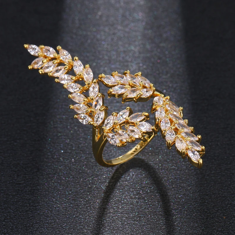 

Classic Vintage Gold Color Crystal Zirconia Finger Rings for Women 2021 Luxury Trendy Wing Shape Adjustable Ring Jewelry