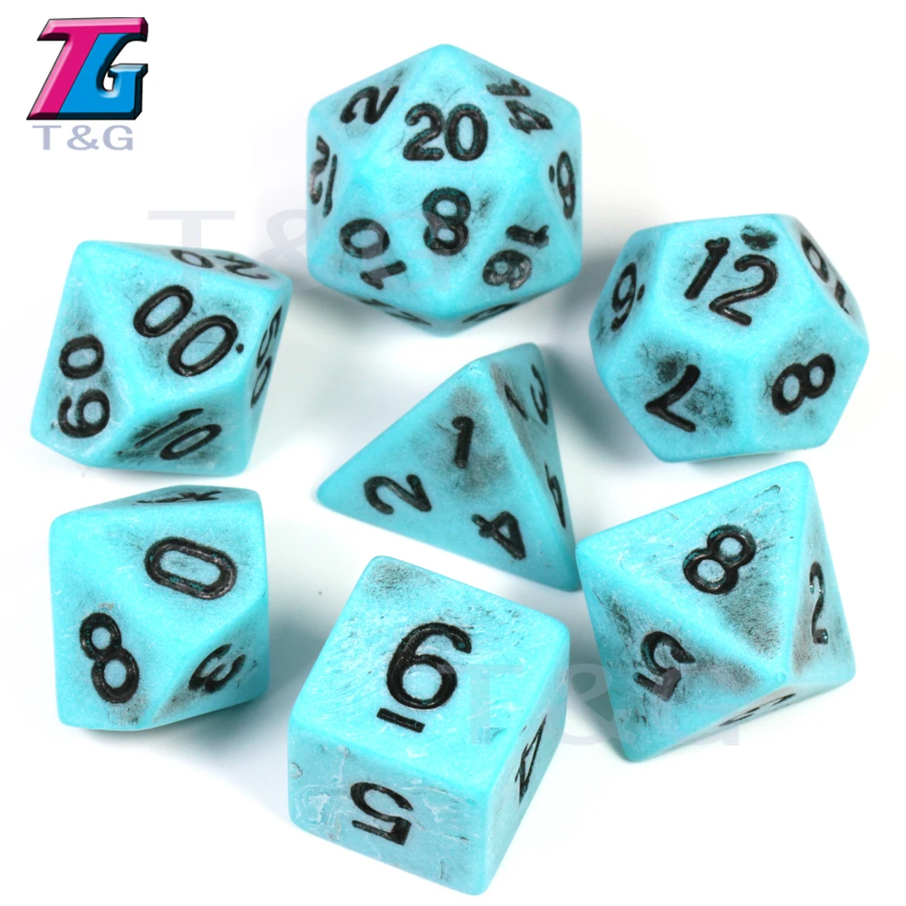Blue dice Black ink Withe Dice Red Ink7Pcs/набор многогранных игр TRPG для подземелий драконов непрозрачные D4-D20 многогранные кости Поп для настольной игры - Цвет: Blue dice Black ink