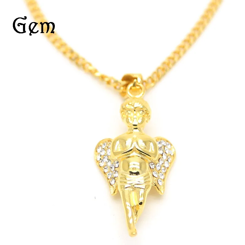 

Europe And America Hip Hop Pray Angel Hands Hands Together Diamond Set Stainless Steel Little Angel Pendant Hip Hop Necklace