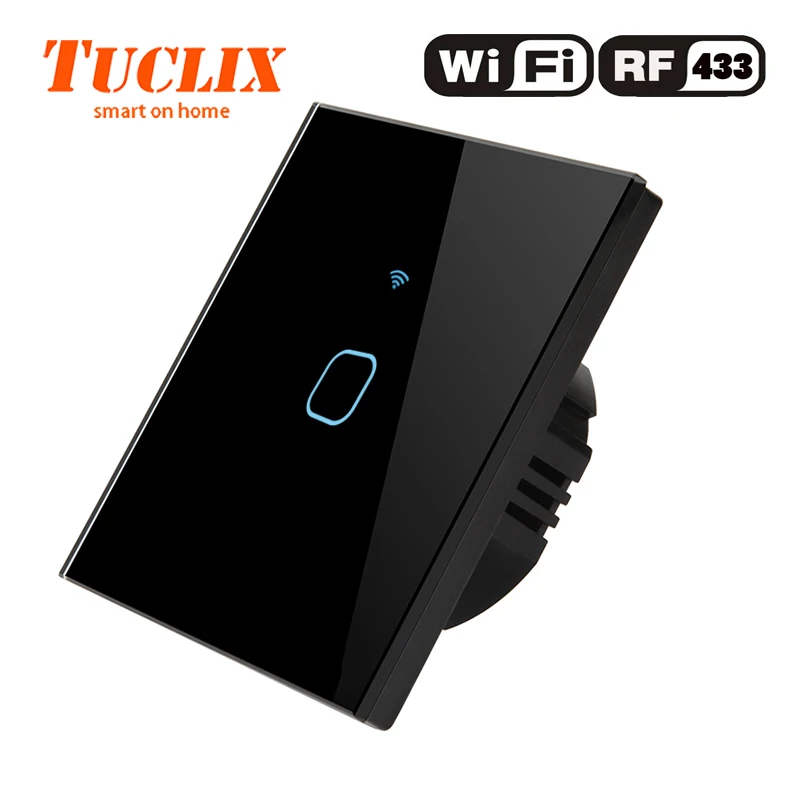 TUCLIX EU/UK настенный светильник с Wi-Fi, 1 комплект, 1 способ, 110-240 В, Кристальное стекло, панельный переключатель, водонепроницаемый, с сенсорным управлением - Цвет: EU-WiFi-RF-01 Black