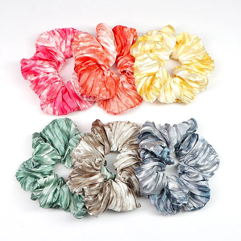 

New Bohemian Striped Tie-dye Colorful Hair Scrunchies Personal Folds Design Elastic Hair Bands Stretch Ponytail Hair Holder
