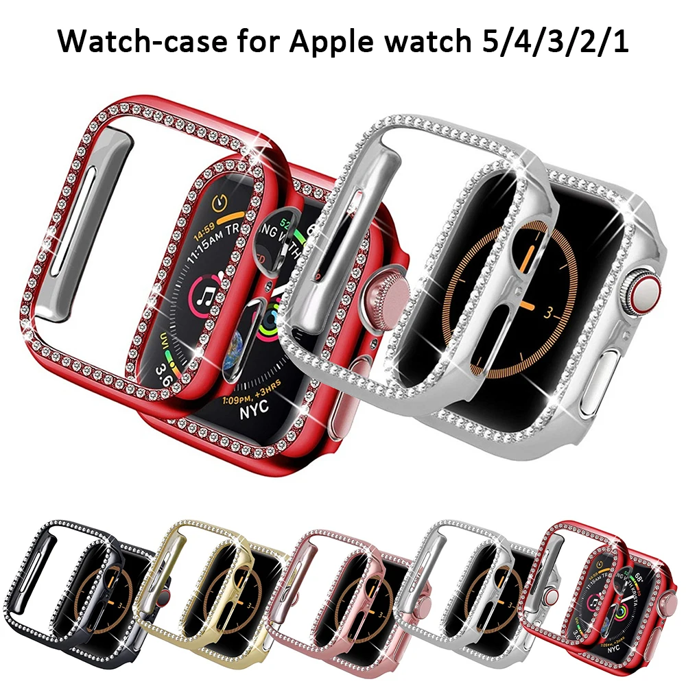 

Watch-case for Apple Watch 5/4 42mm 44mm Single-row diamond encrusted protective shell for iwatch 3/2/1 38mm 40mm accessories
