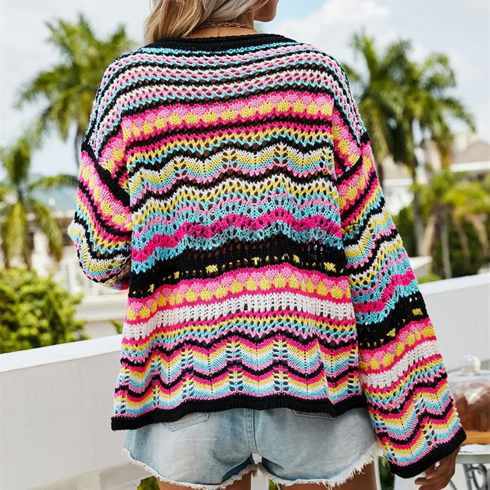 Autumn Rainbow Sweater Women Harajuku Jumper Striped Casual Long Sleeved Pullovers Korean Vintage Knitwear Y2K Sweatshirt 2