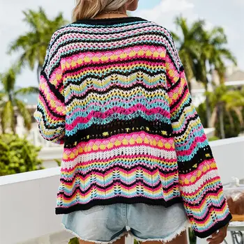 Autumn Rainbow Sweater Women Harajuku Jumper Striped Casual Long Sleeved Pullovers Korean Vintage Knitwear Y2K Sweatshirt 3