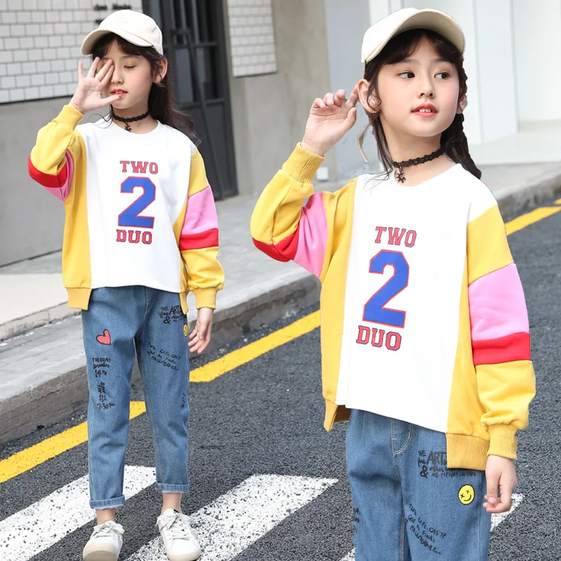 

Girls autumn 2019 new children's clothing girls sportswear spring and autumn fashion sweater denim jacket