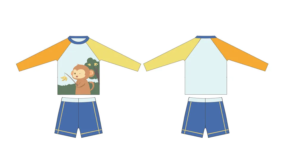 UPF 50+ комплект из двух предметов с обезьяной из мультфильма «Рашгард» для детей, одежда для купания, подарки 2020TT-Rashguard, рубашка+ шорты, купальники для дайвинга и серфинга